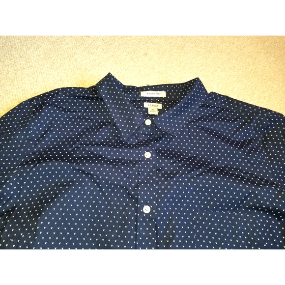 Womens Top-L.L. BEAN-navy/white patterned cotton button-up "Wrinkle Free" ls-3X - Picture 3 of 4